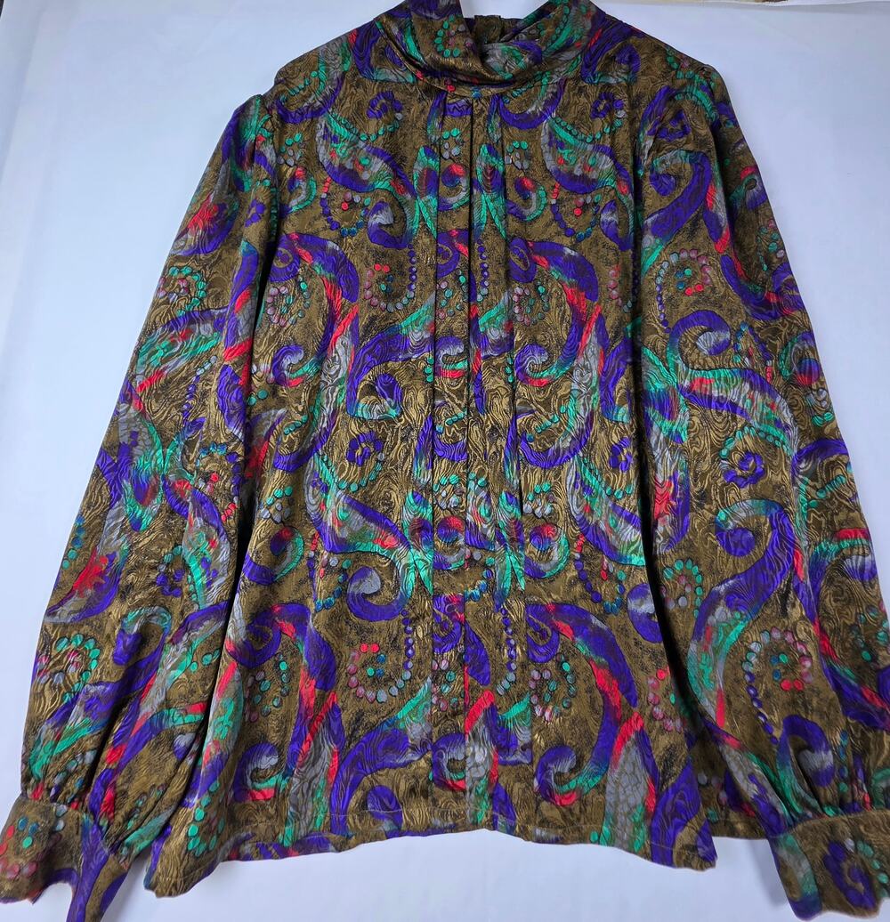 Vintage 1980s Nicola high-neck paisley satin blouse Size 12
